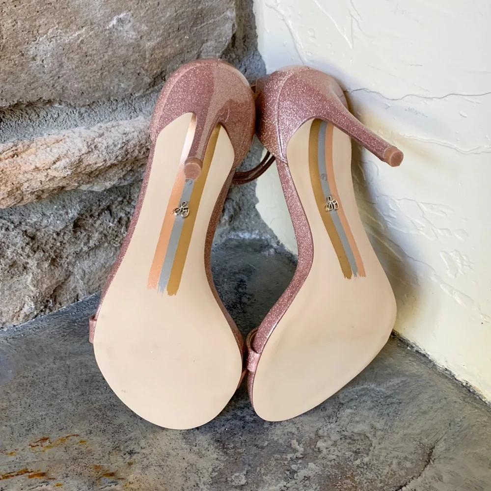 Sam Edelman Pink Glitter Ankle-Strap Stiletto Heels
